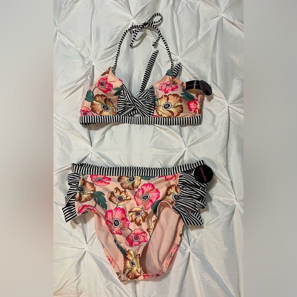 NWT Floral Bikini Separates with Striped Accents